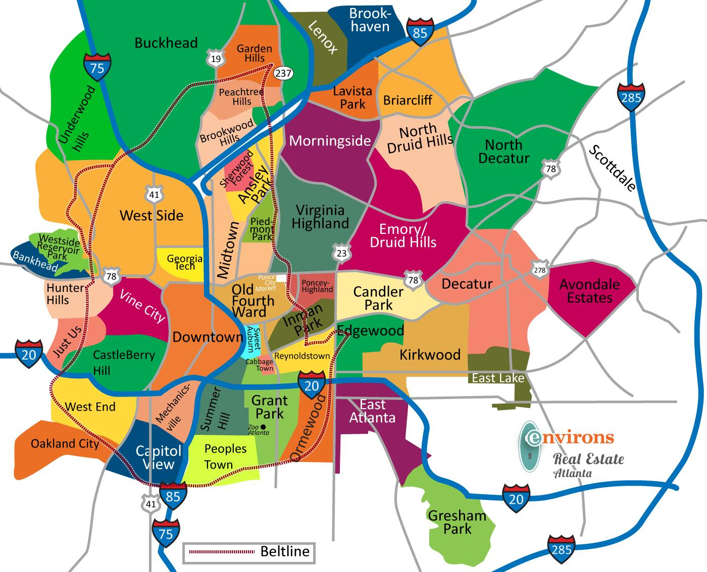 Atlanta Neighborhood Map Map Of Atlanta Neighborhoods Atlanta Neighborhood Map Map Of Atlanta Neighborhoods