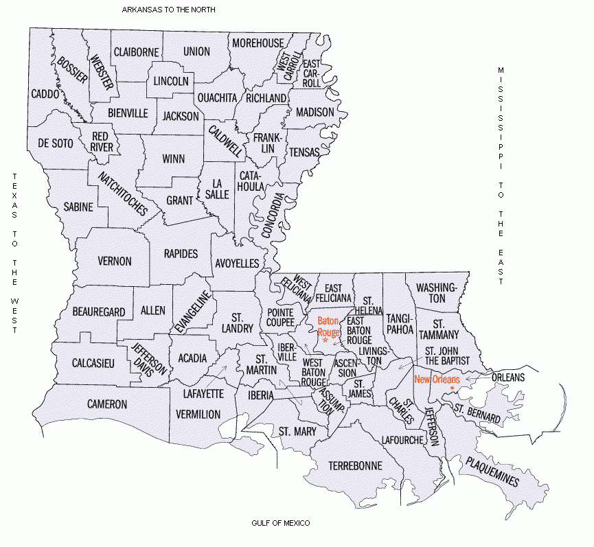 City And Parish Map Of Louisiana Free Printable Maps