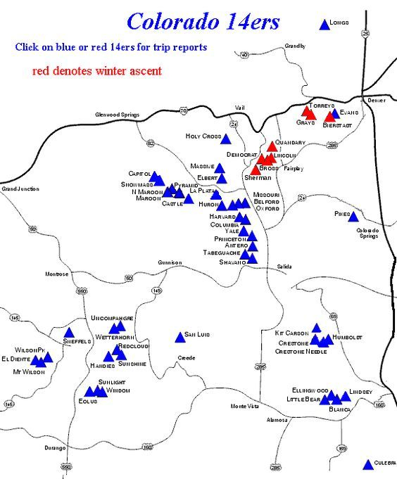 Colorado Fourteeners Map Rex S Colorado 14er Map Routes Colorado Fourteeners Map Rex s Colorado 14er Map Routes