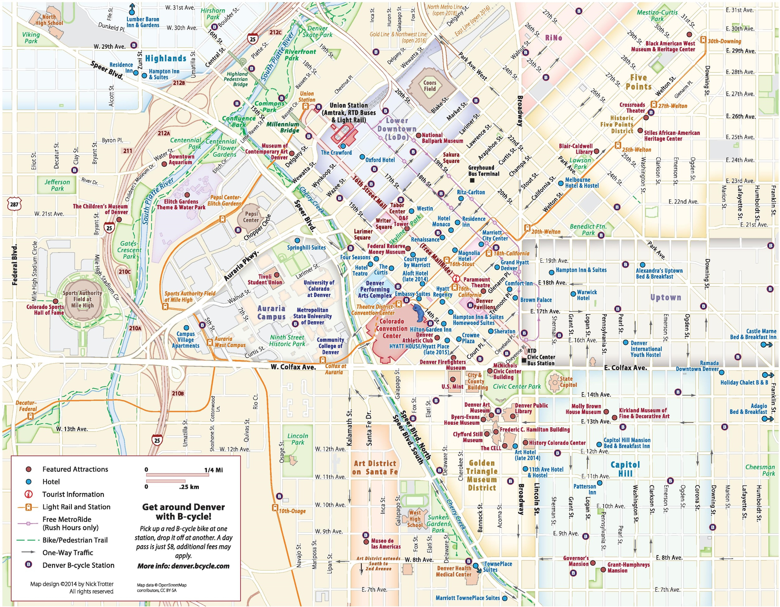 Denver Downtown Hotels And Sightseeings Map Denver Downtown Hotels And Sightseeings Map