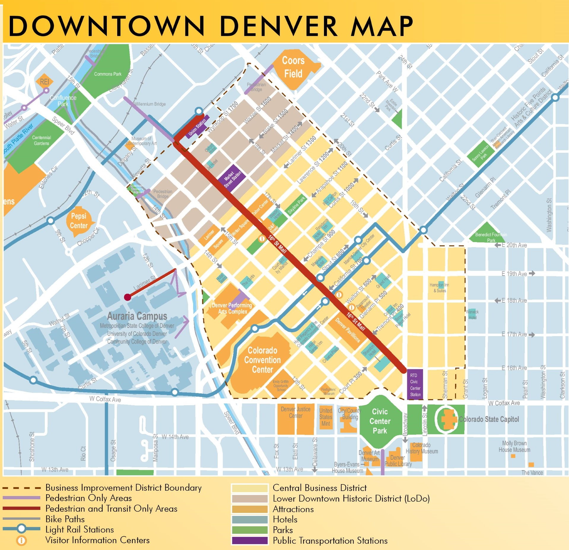 Denver Downtown Map Denver Downtown Map