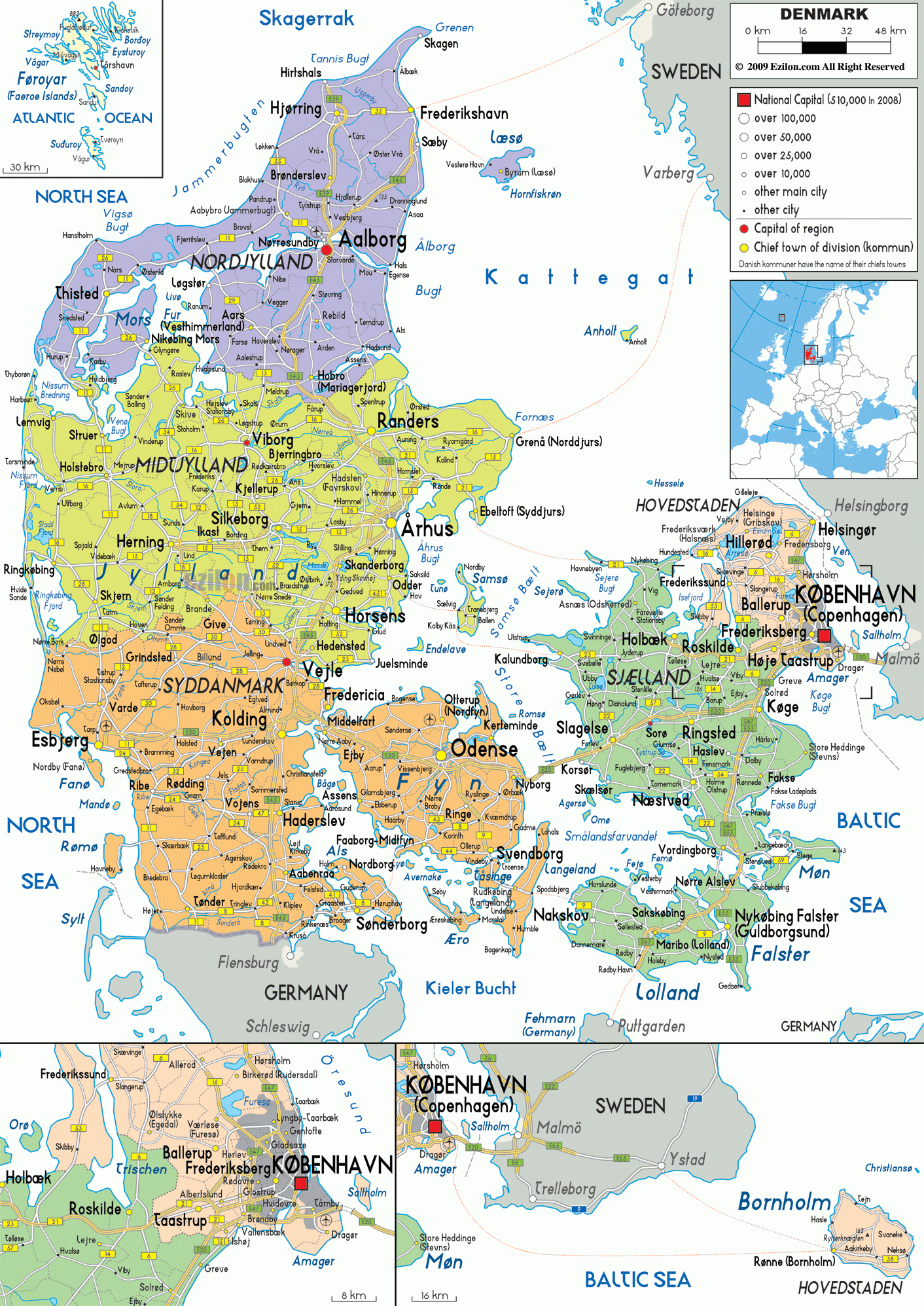 Detailed Political Map Of Denmark Ezilon Maps