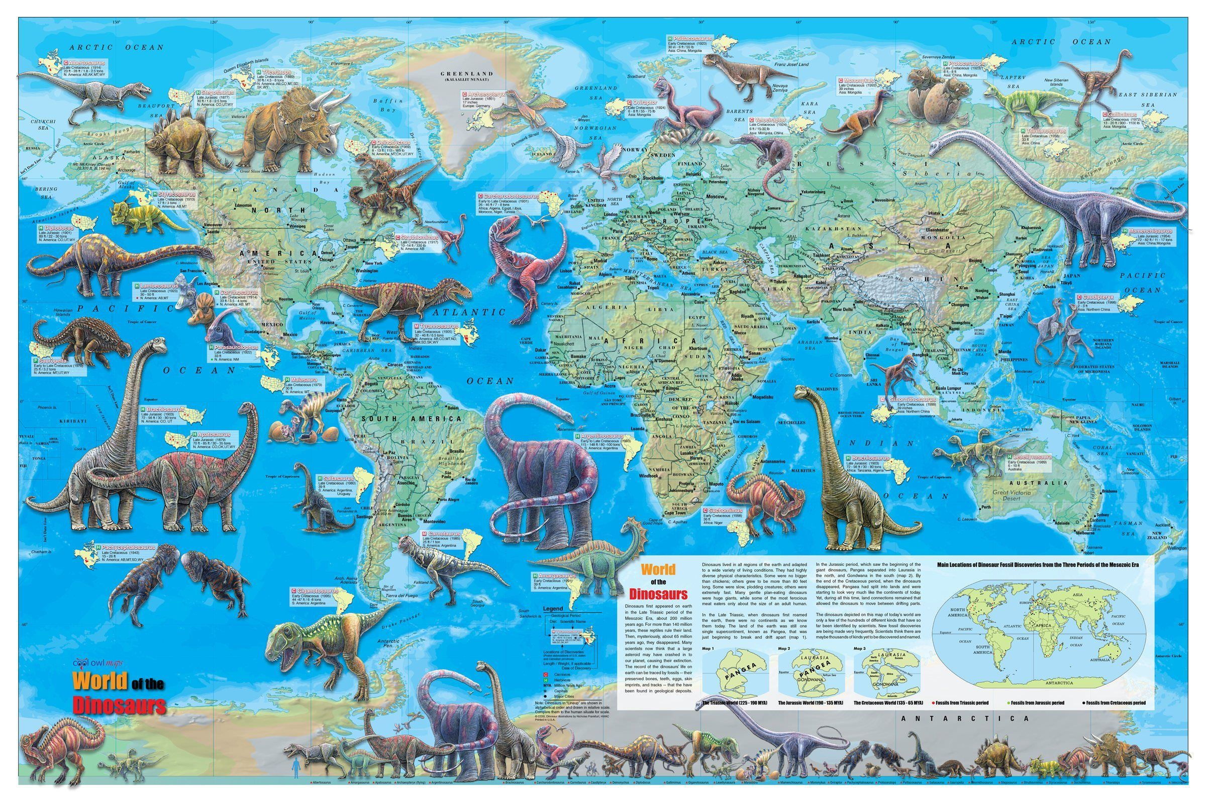 Dinosaur World Map Map Poster Dinosaur Posters Wall Maps