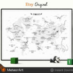 DIY Dinosaur World Map Printable Illustration Horizontal