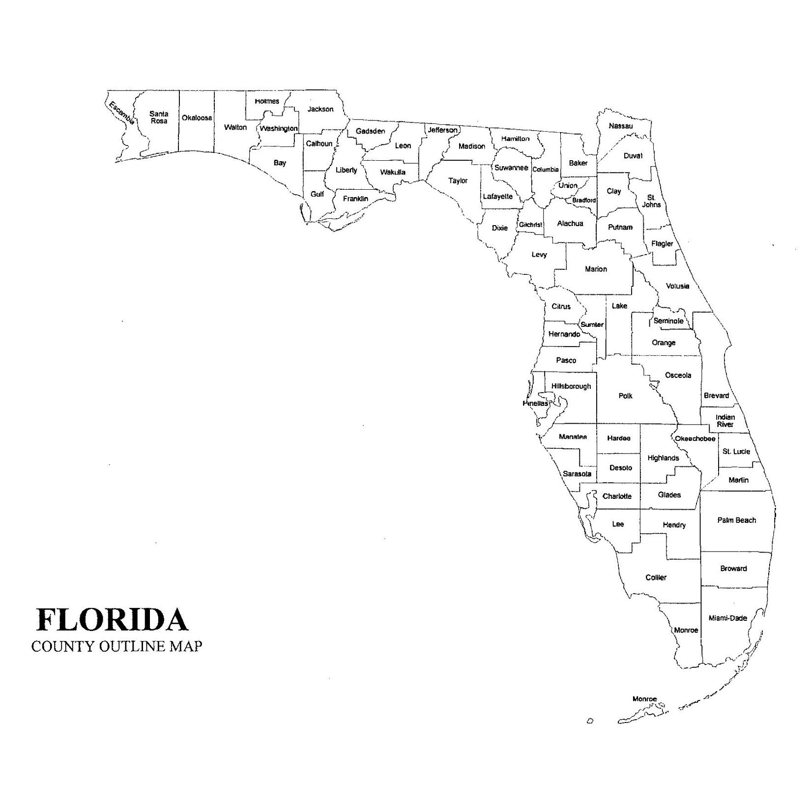 Free Printable Map Of Florida With Counties