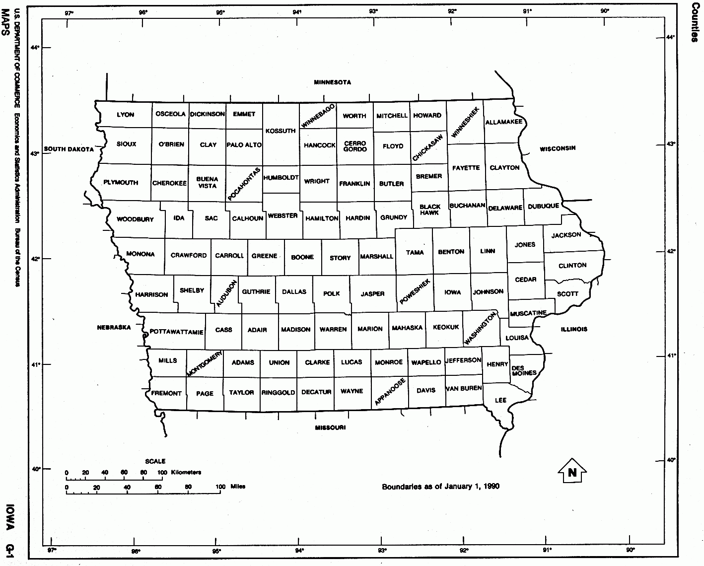 Iowa State Map With Counties Outline And Location Of Each 