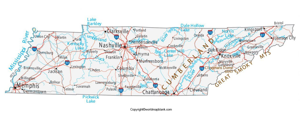 Labeled Map Of Tennessee Printable World Map Blank And 