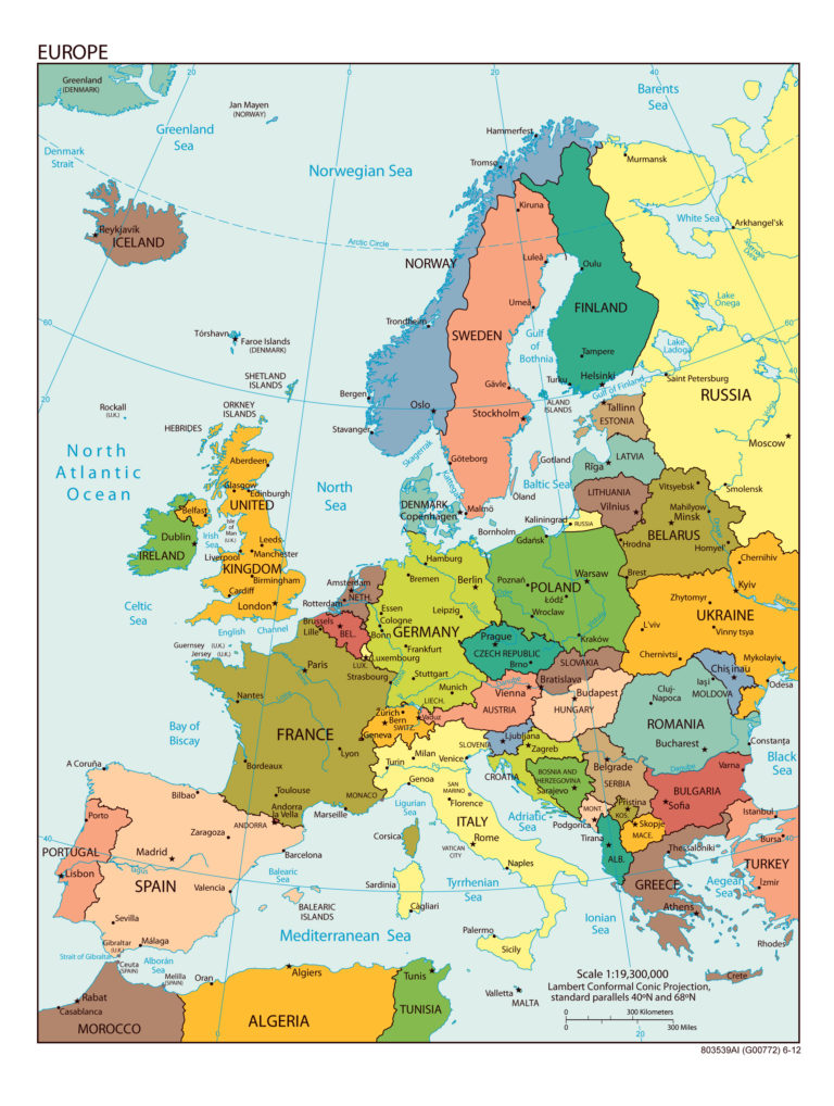 Large Detailed Political Map Of Europe With All Capitals