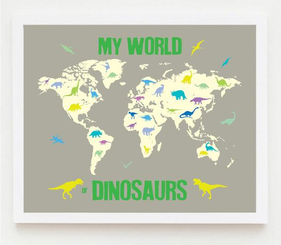 Map Children Printable Nursery Boy Dinosaur Wall 