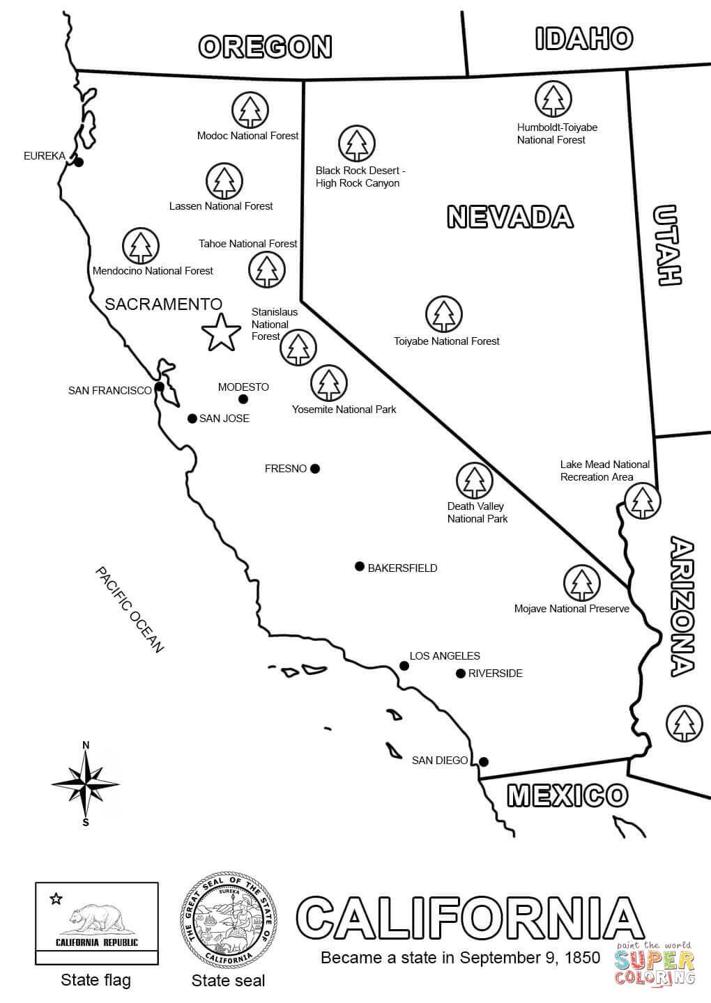 Map Of California Coloring Page Free Printable Coloring 