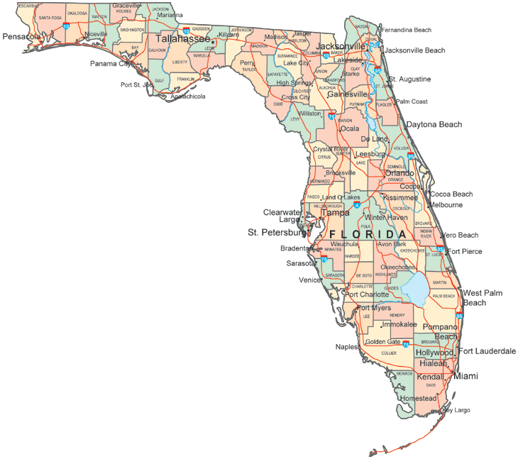 Map Of Florida FL Cities And Highways