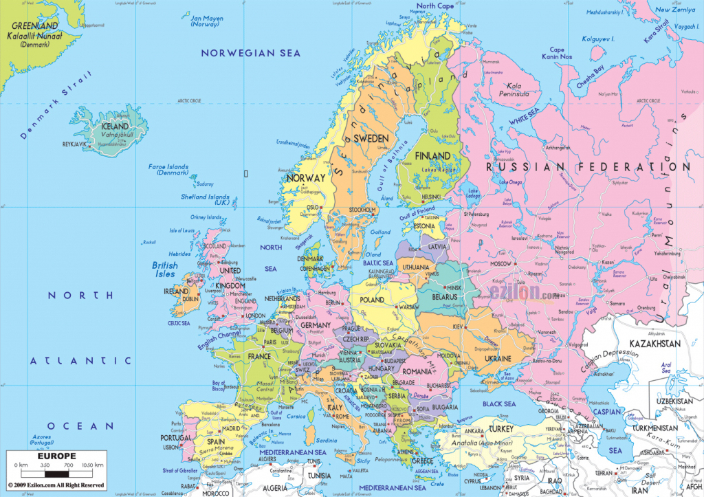 Maps Of Europe Regarding Printable Map Of Europe With 