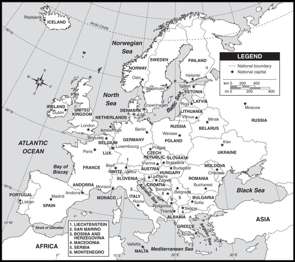 Outline Map Of Europe Countries And Capitals With Map Of 