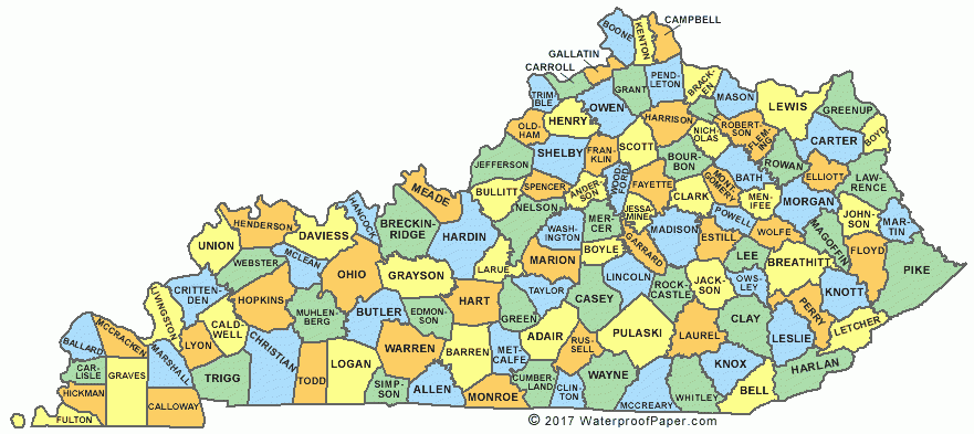 Printable Kentucky County Map