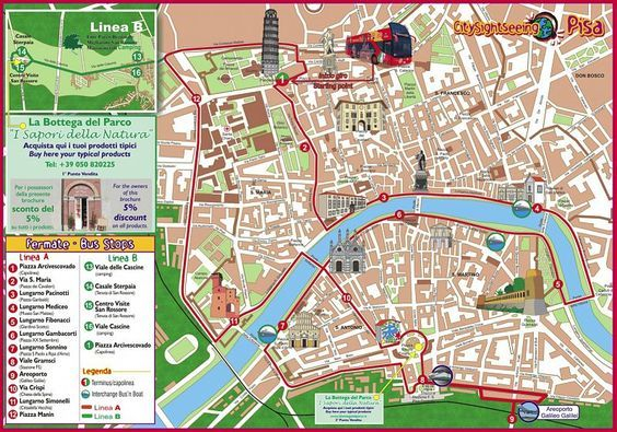 Printable Tourist Map Of Pisa Walk Maps Florence Italy 