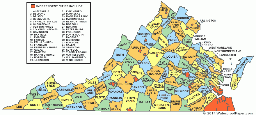 Printable Virginia Maps State Outline County Cities