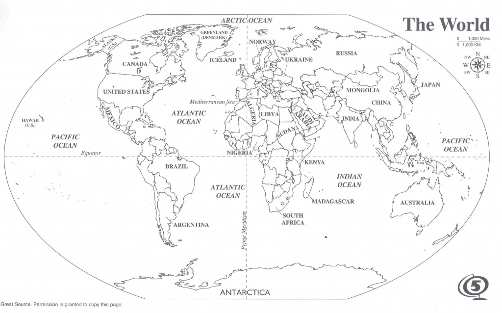 Printable World Map With Continents And Oceans Labeled 