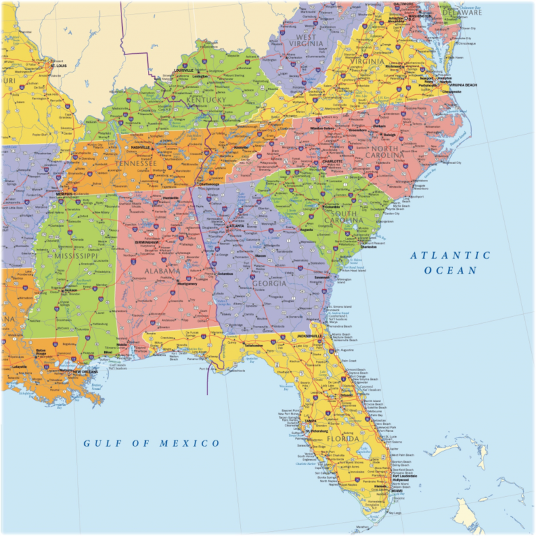 Southeastern United States Atlas Wall Map Maps
