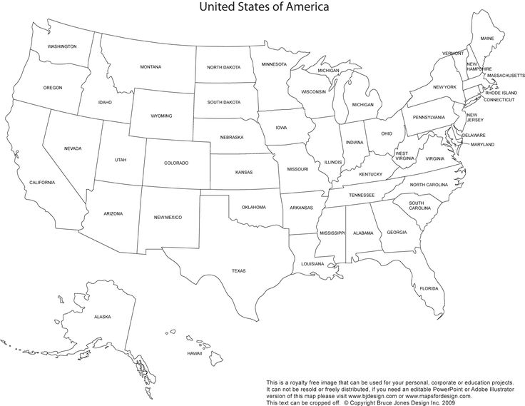 USA Blank Printable Map With State Names Royalty Free