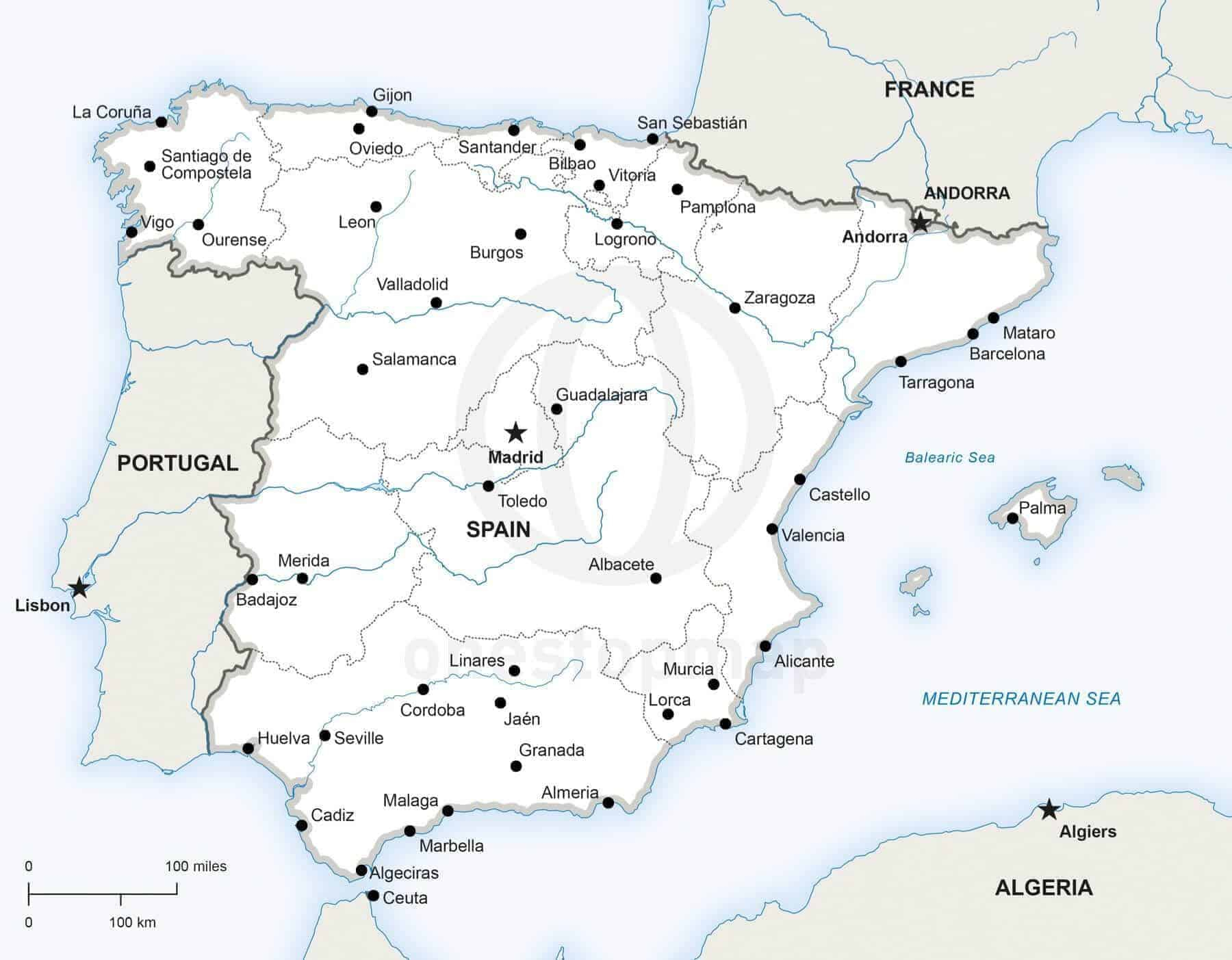 Vector Map Of Spain Political One Stop Map Vector Map Of Spain Political One Stop Map