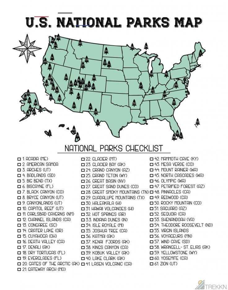 Your Printable U S National Parks Map With All 61 Parks 