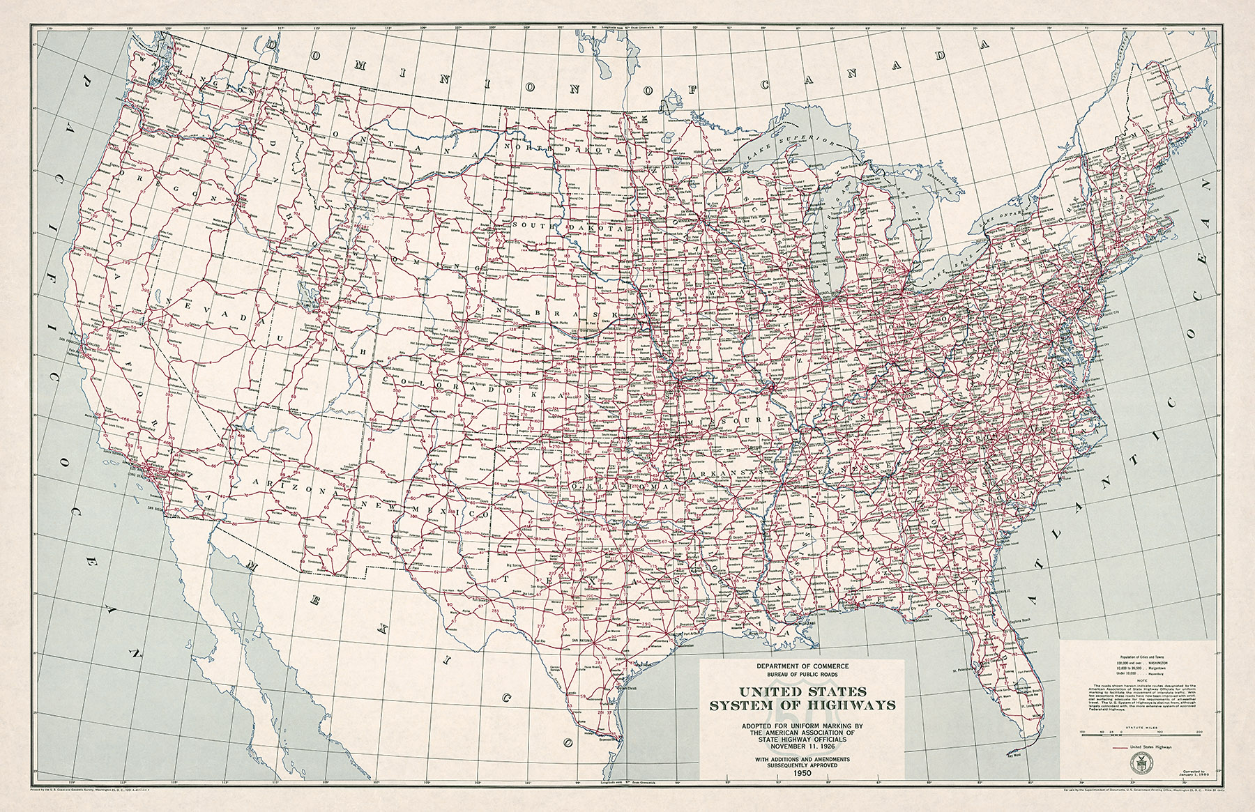 1950 U S Highway System Map Transit Maps Store