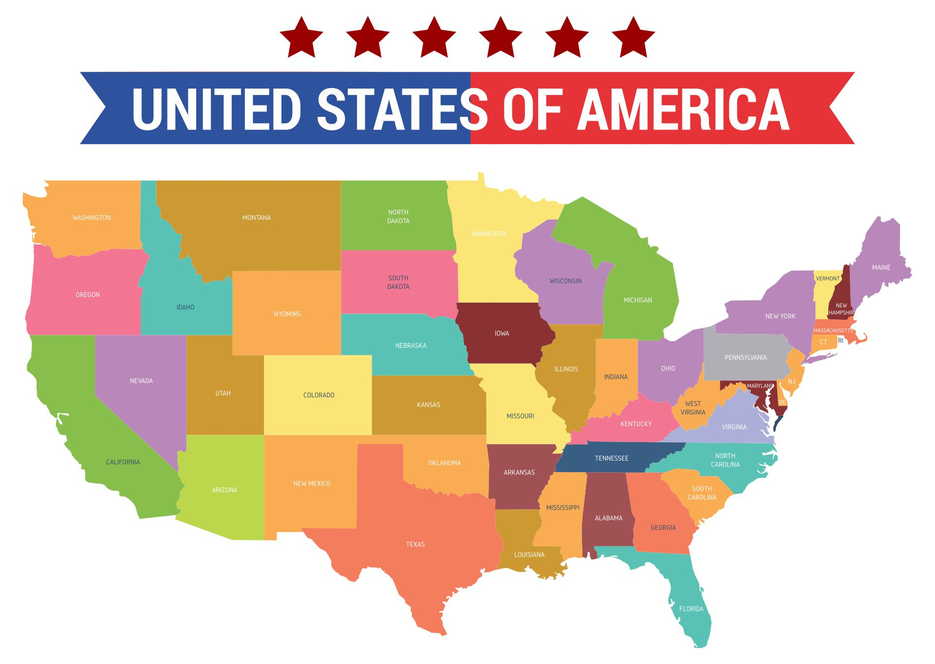 4 Best Printable USA Maps United States Colored 