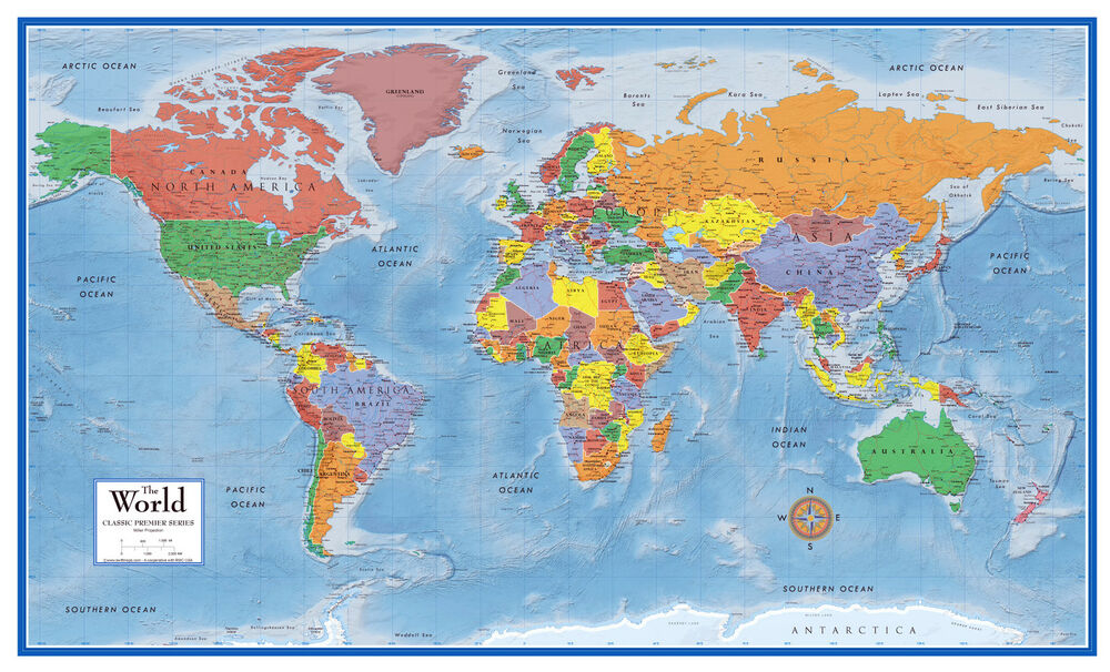 48x78 World Classic Premier 3D Wall Map Large Poster 