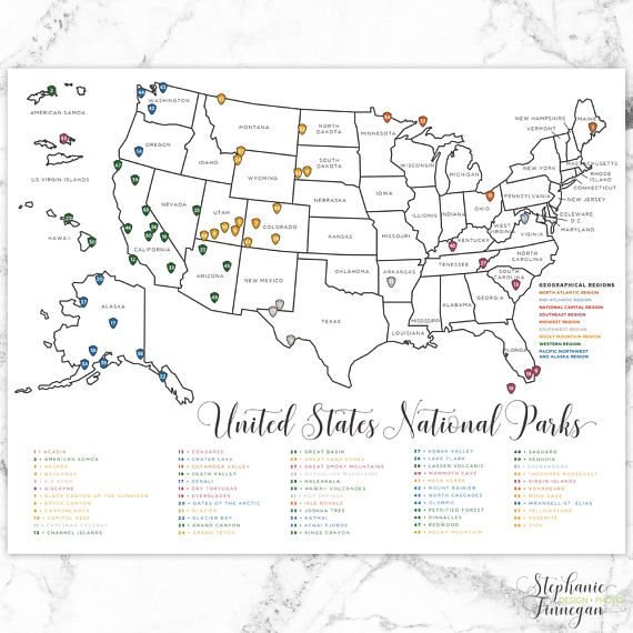 63 National Parks Map Printable Map US National Parks 