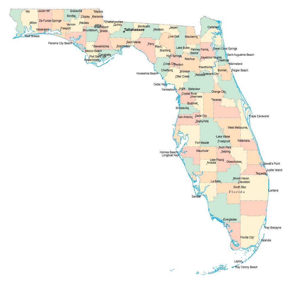 Administrative Divisions Map Of Florida With Major Cities Administrative Divisions Map Of Florida With Major Cities