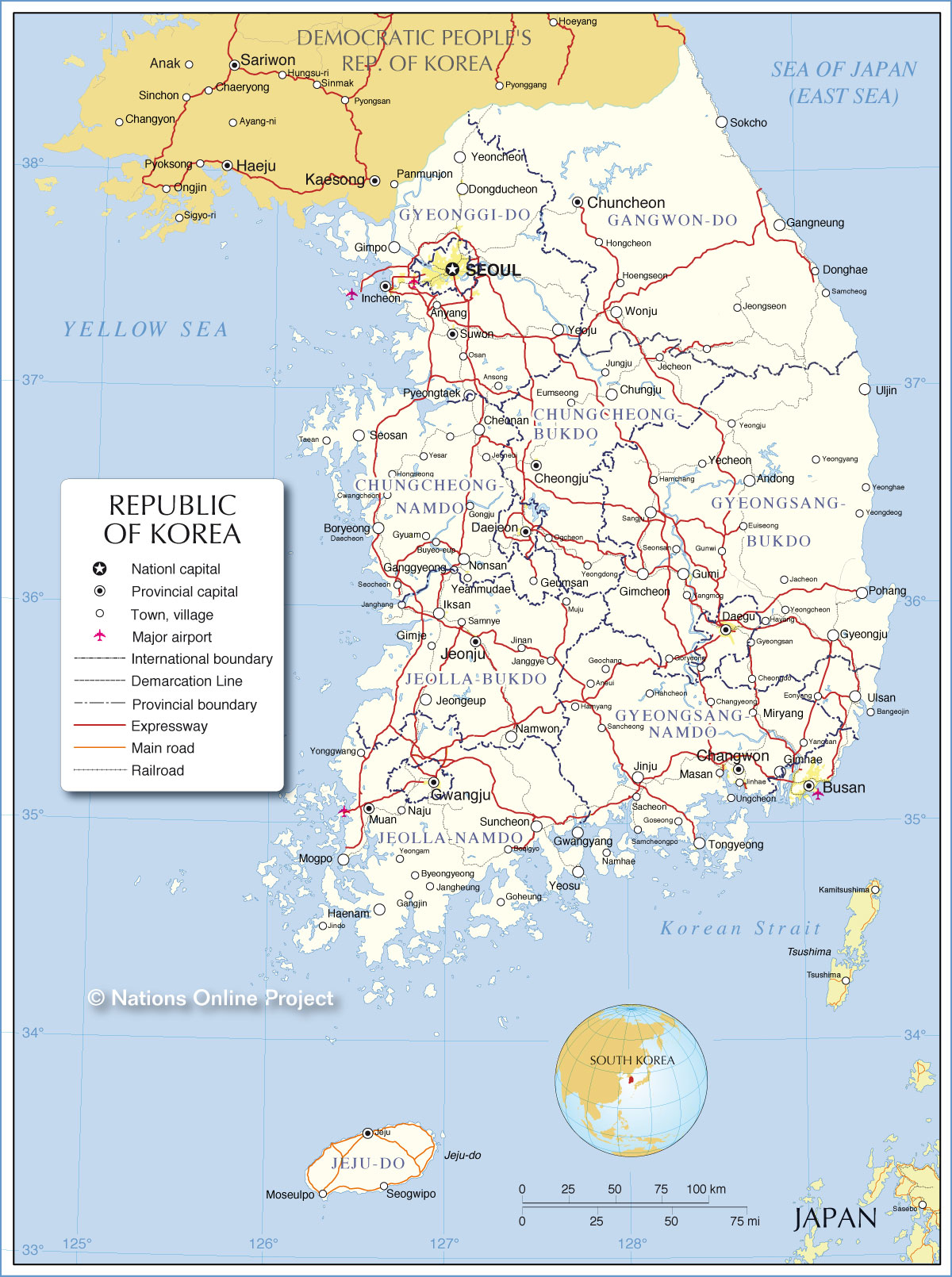 Administrative Map Of South Korea Nations Online Project