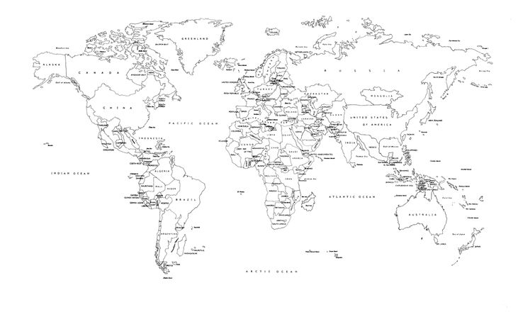 Black and White World Map Labeled Countries World Map 