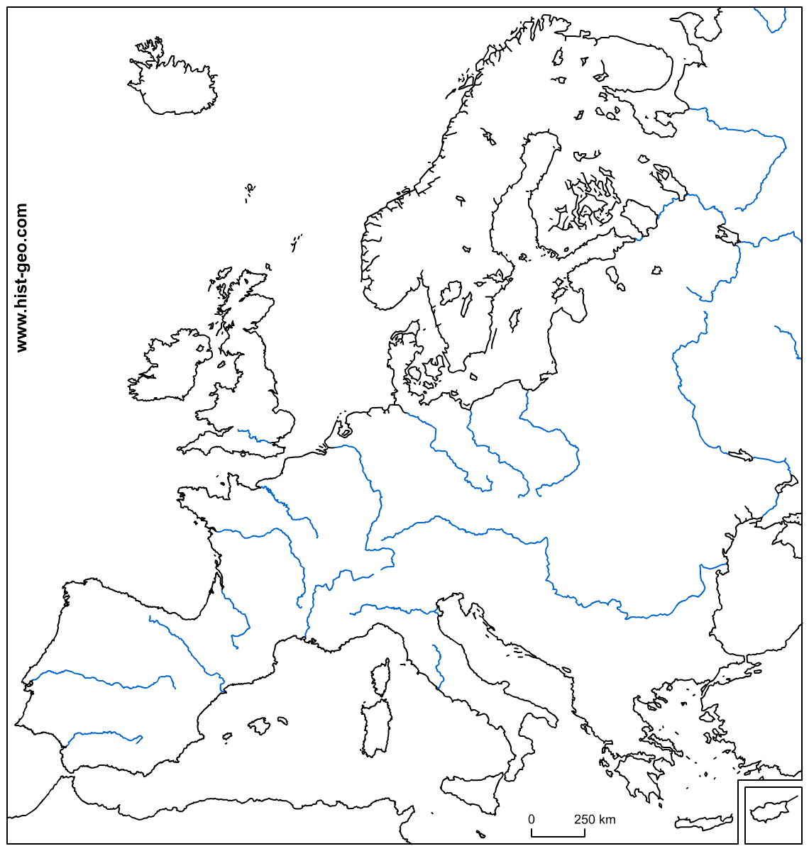 Blank Map Europe Physical Features