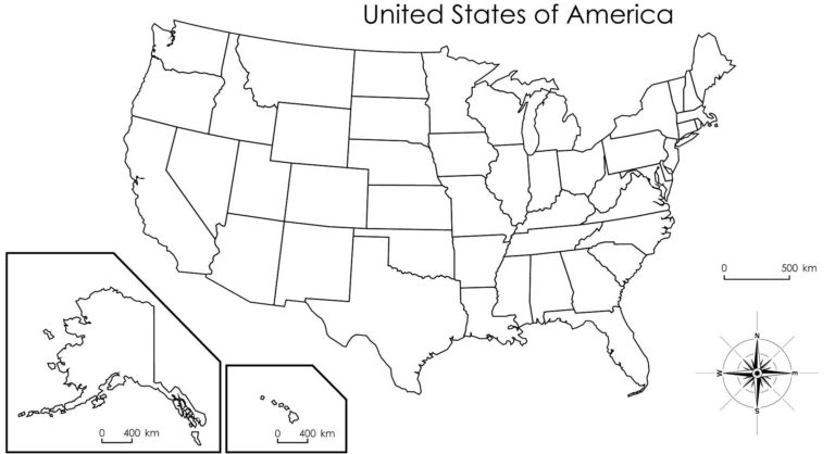 Blank Printable US Map With States Cities