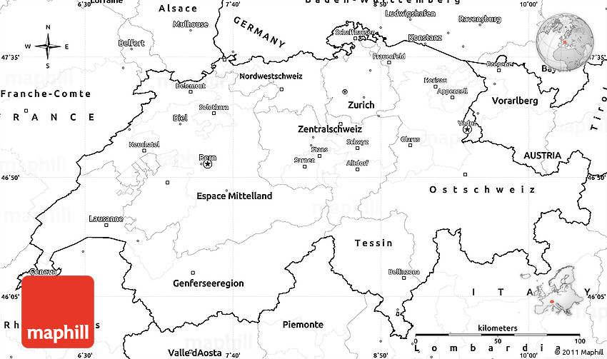 Blank Simple Map Of Switzerland