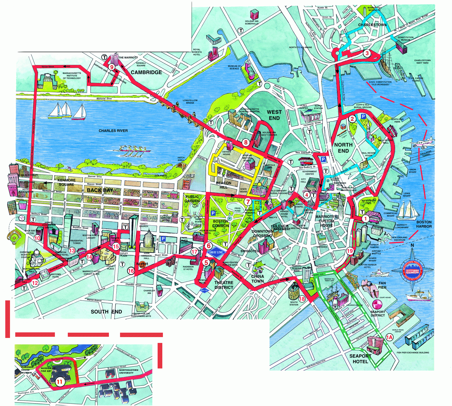 Boston Beantown Trolley Map Boston Massachusetts Mappery