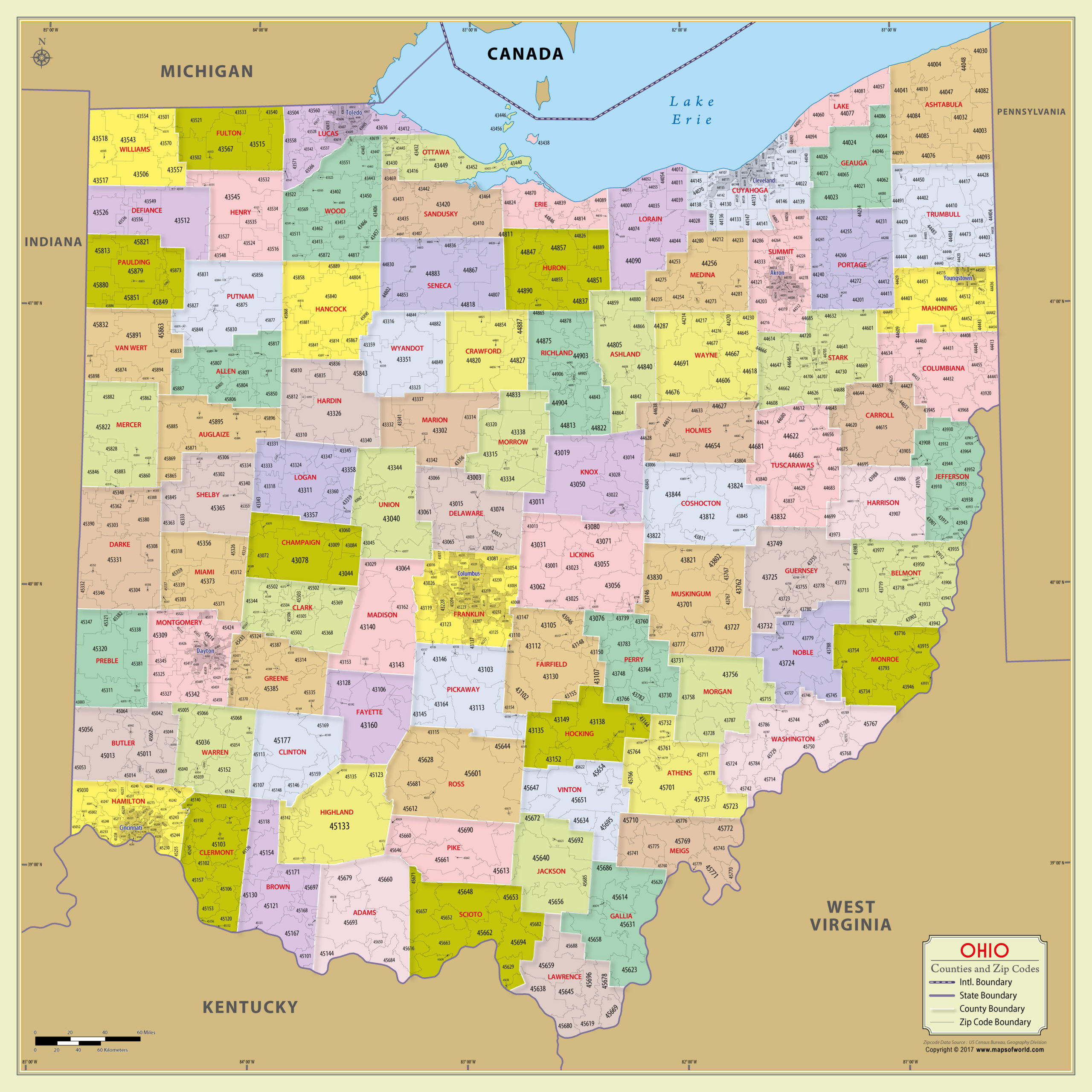 Buy Ohio Zip Code Map With Counties Buy Ohio Zip Code Map With Counties