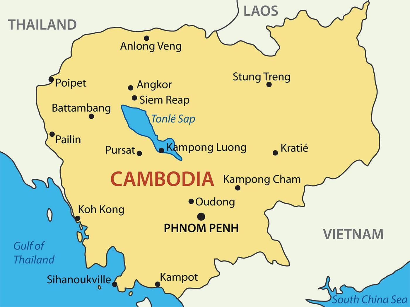 Cambodia City Map Cambodia Cities Map South Eastern 