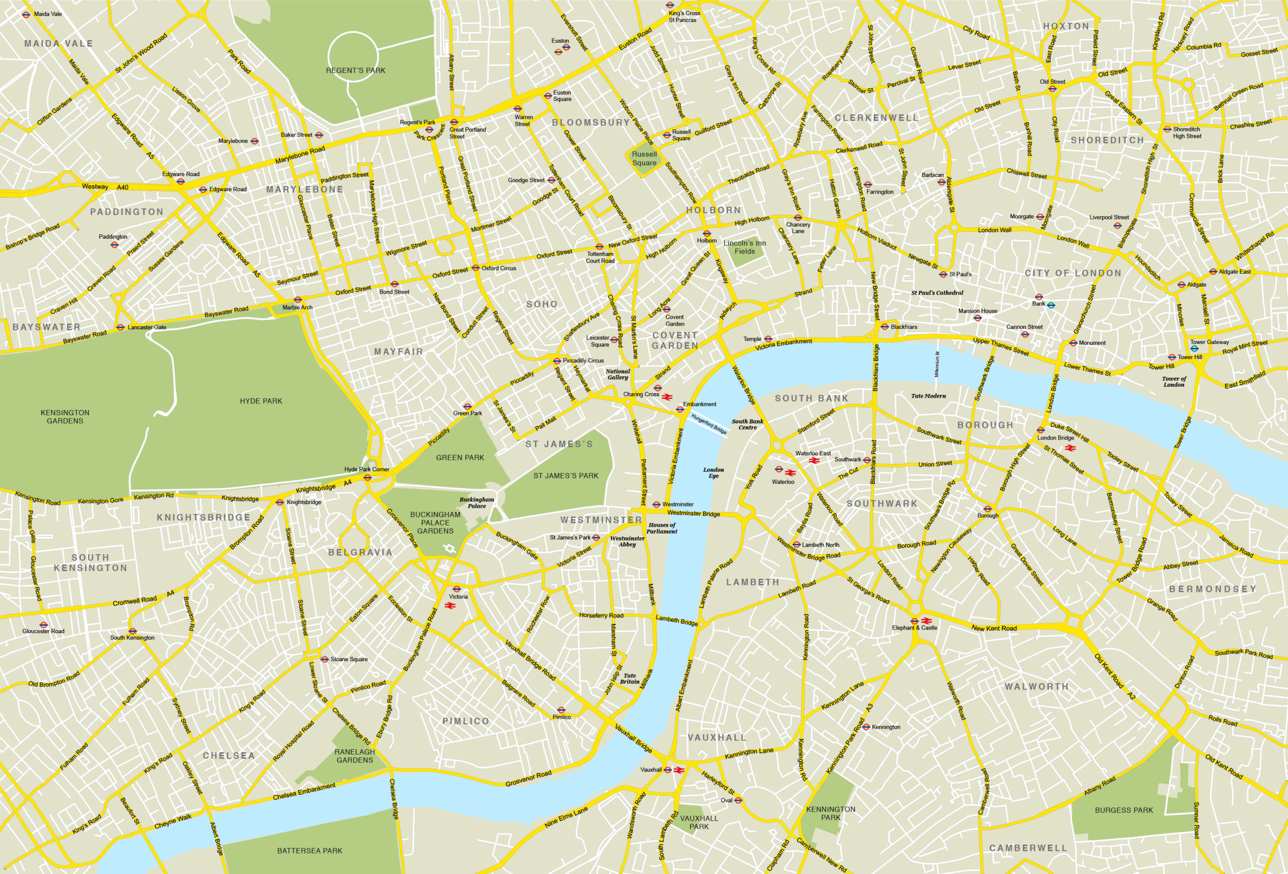 Central London Map Royalty Free Editable Vector Map 