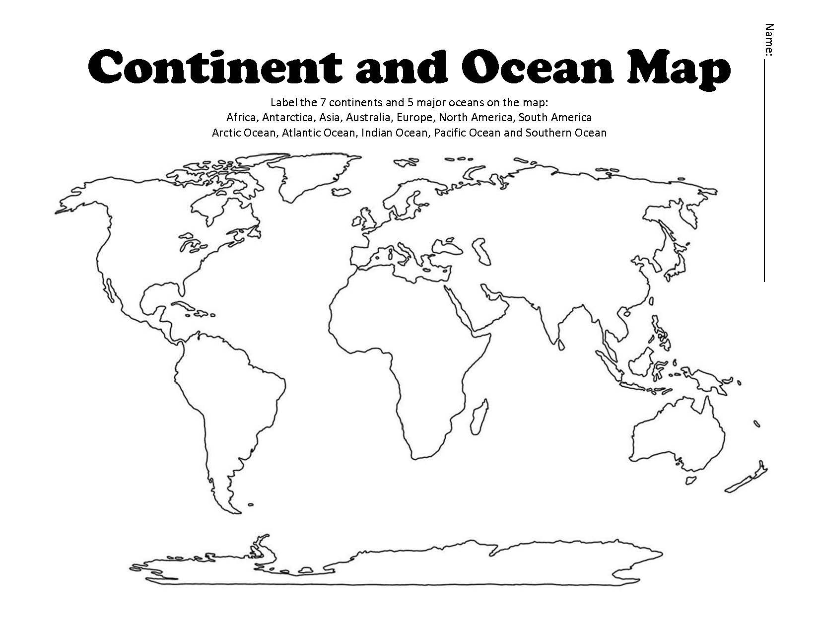 Continent And Ocean Map Worksheet Blank Continents And 