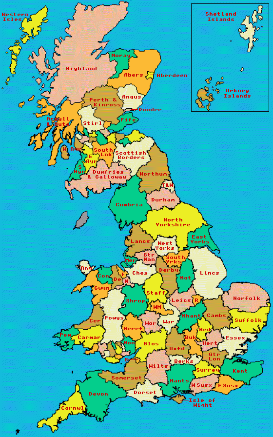 County Map Post 1998 Counties Of Great Britain England 