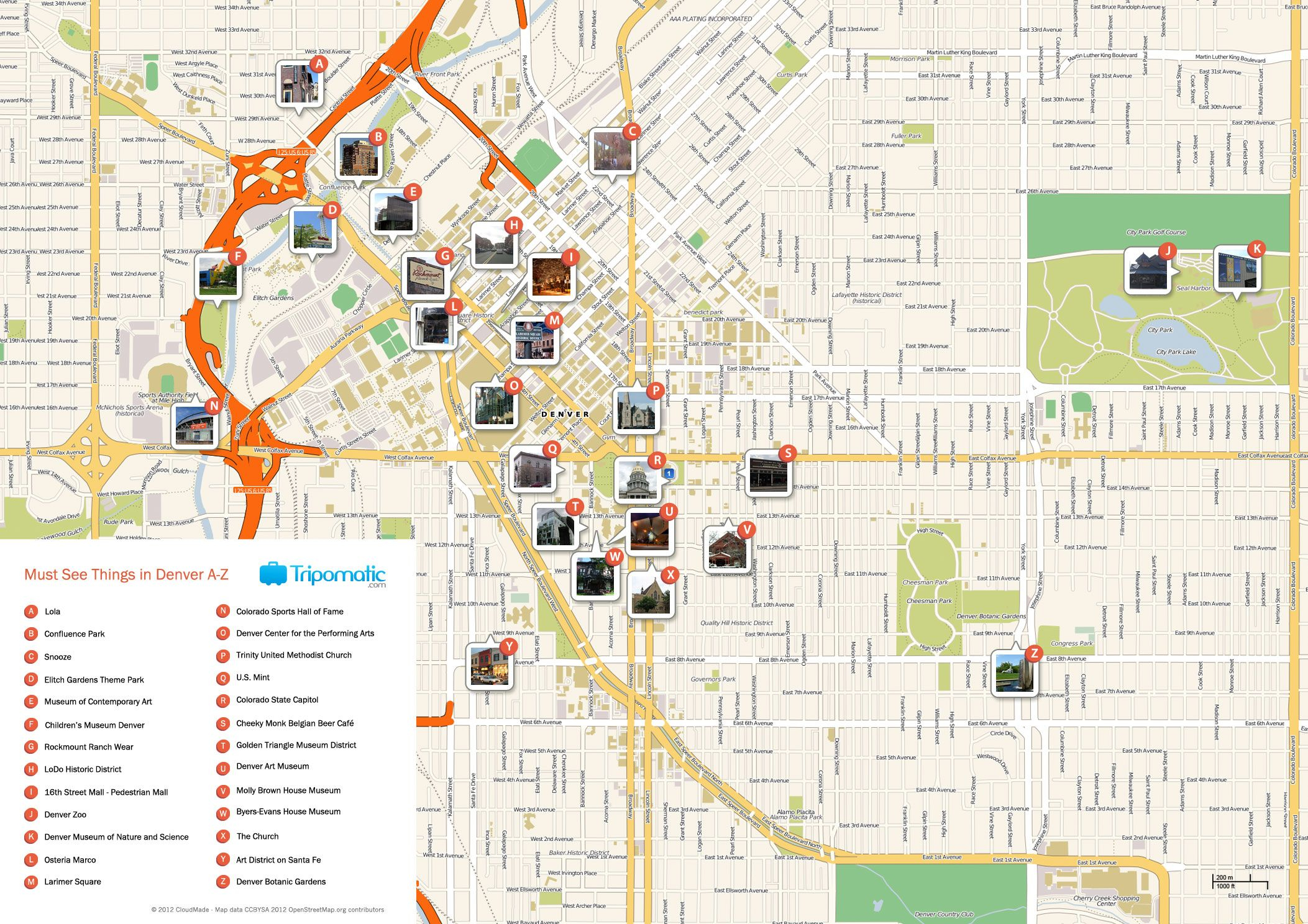 Denver Printable Tourist Map Denver Attractions 