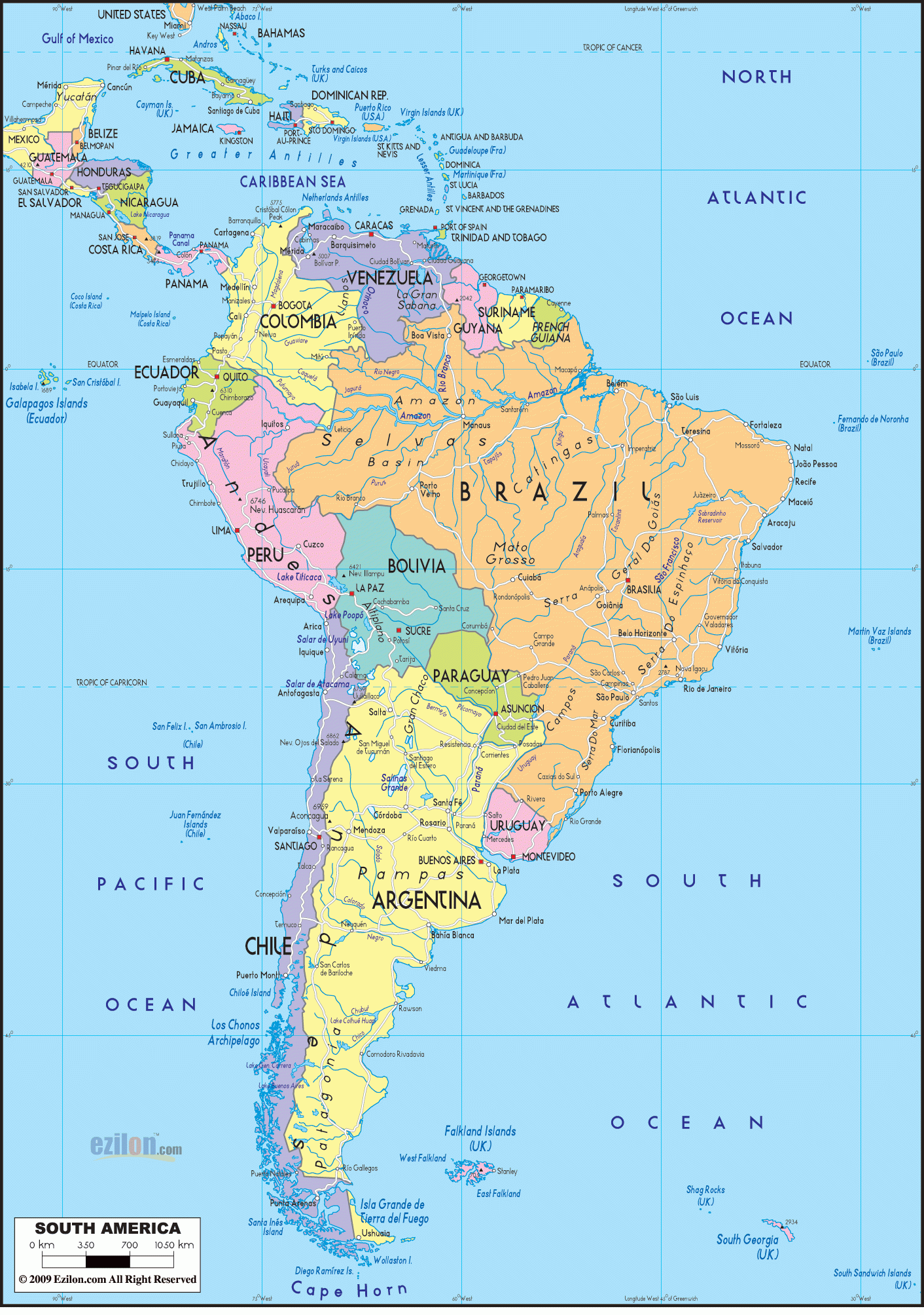 Detailed Clear Large Political Map Of South America 
