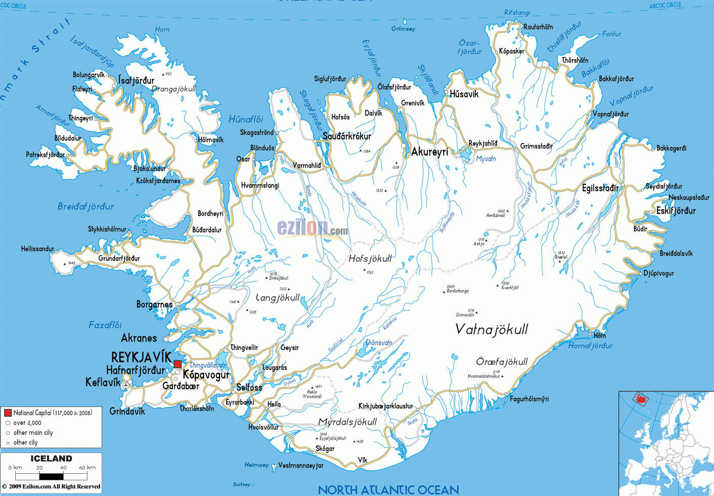 Detailed Clear Large Road Map Of Iceland Ezilon Maps