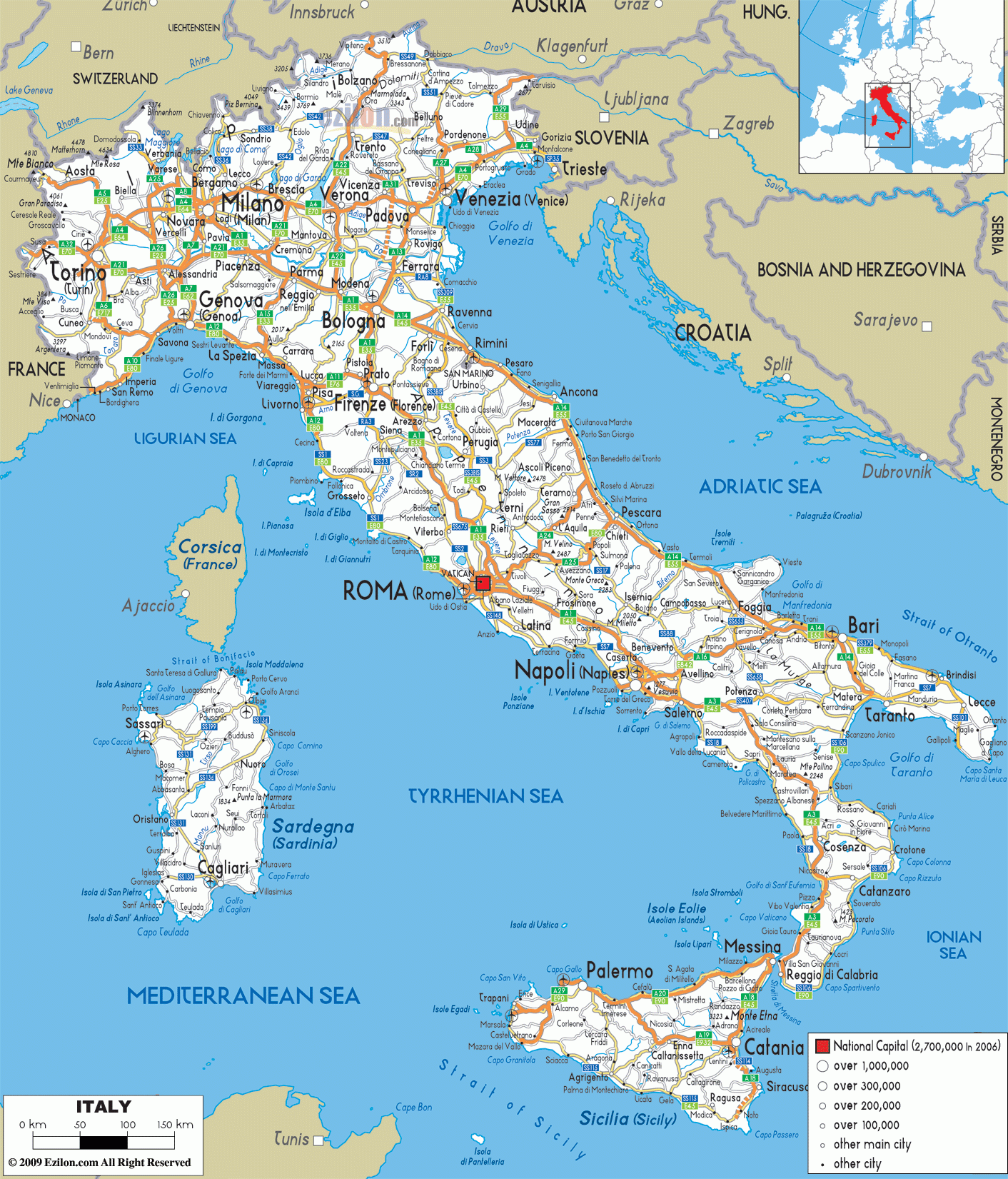 Detailed Clear Large Road Map Of Italy Ezilon Maps