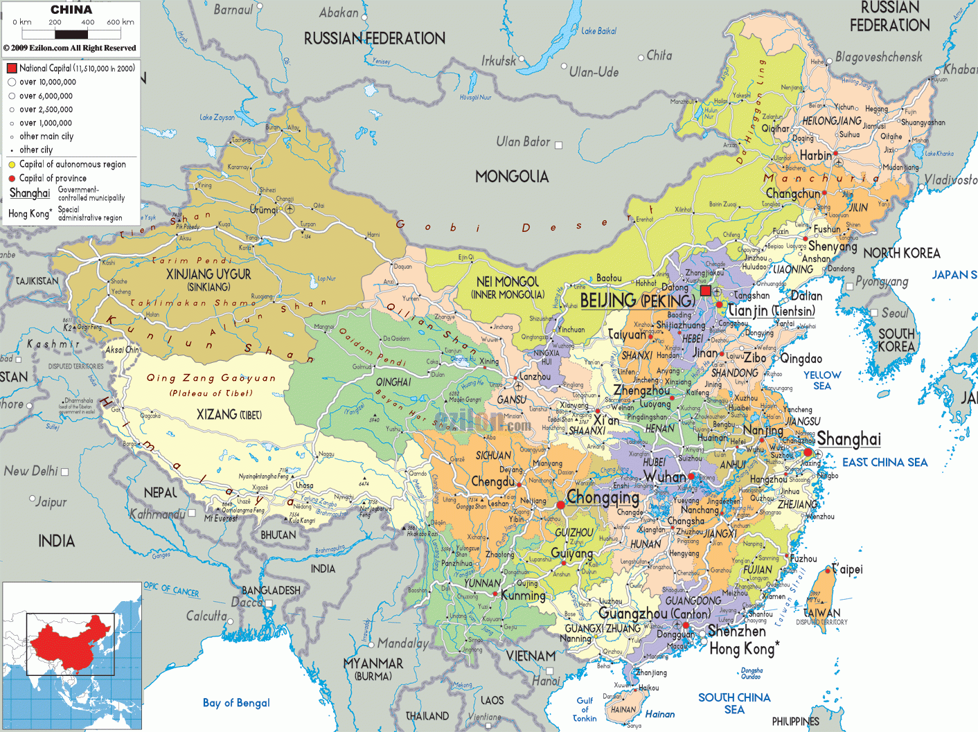 Detailed Political Map Of China Ezilon Maps