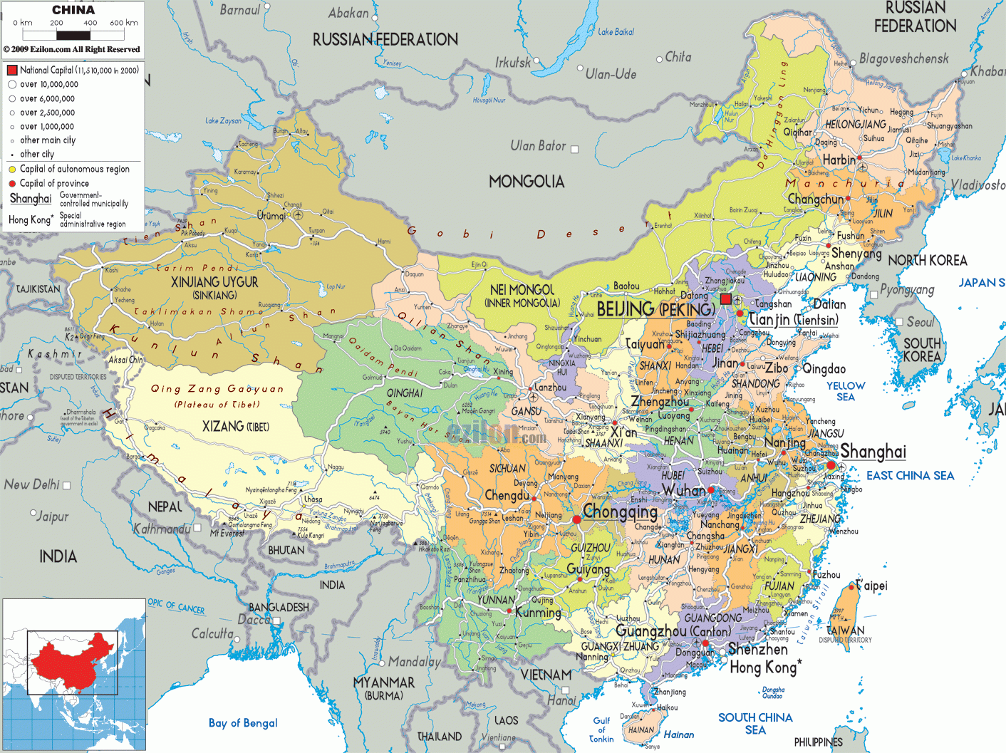 Detailed Political Map Of China Ezilon Maps Detailed Political Map Of China Ezilon Maps