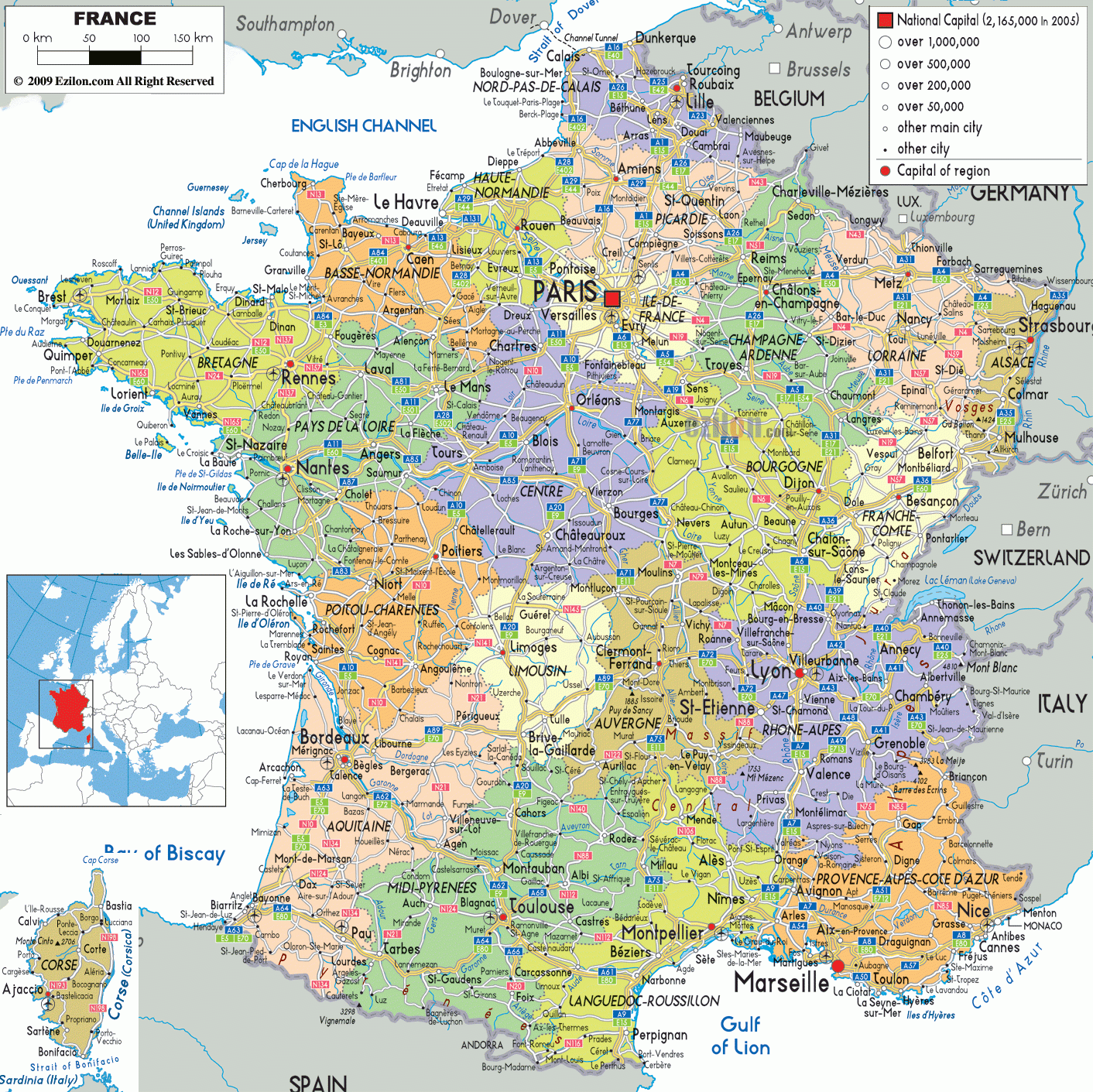 Detailed Political Map Of France Ezilon Maps
