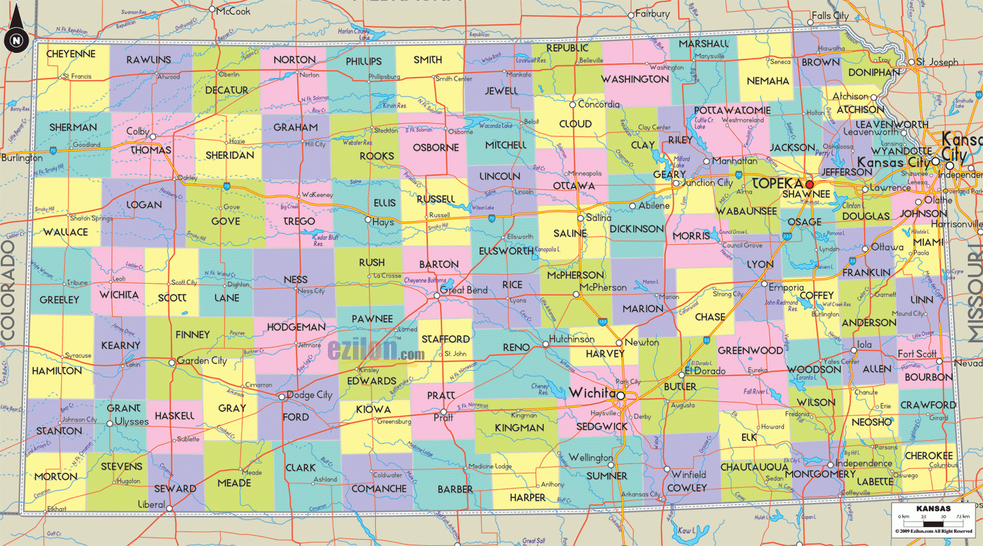 Detailed Political Map Of Kansas Ezilon Maps Detailed Political Map Of Kansas Ezilon Maps