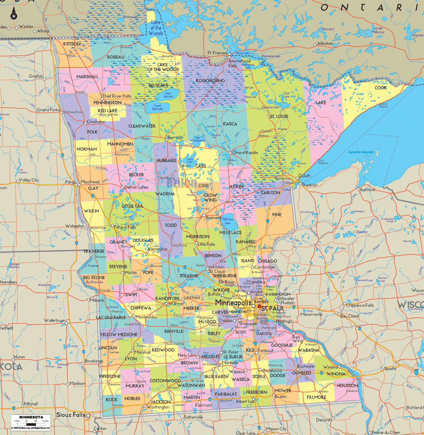 Detailed Political Map Of Minnesota Ezilon Maps